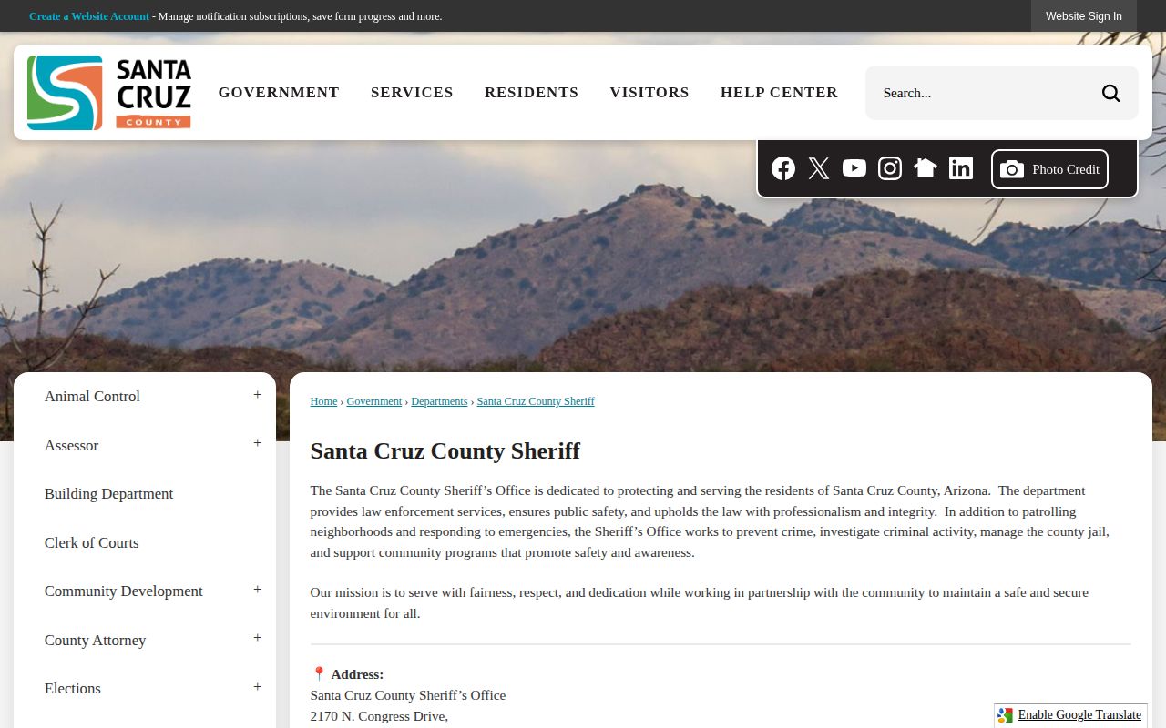 Santa Cruz County Sheriff contact page for arrest records