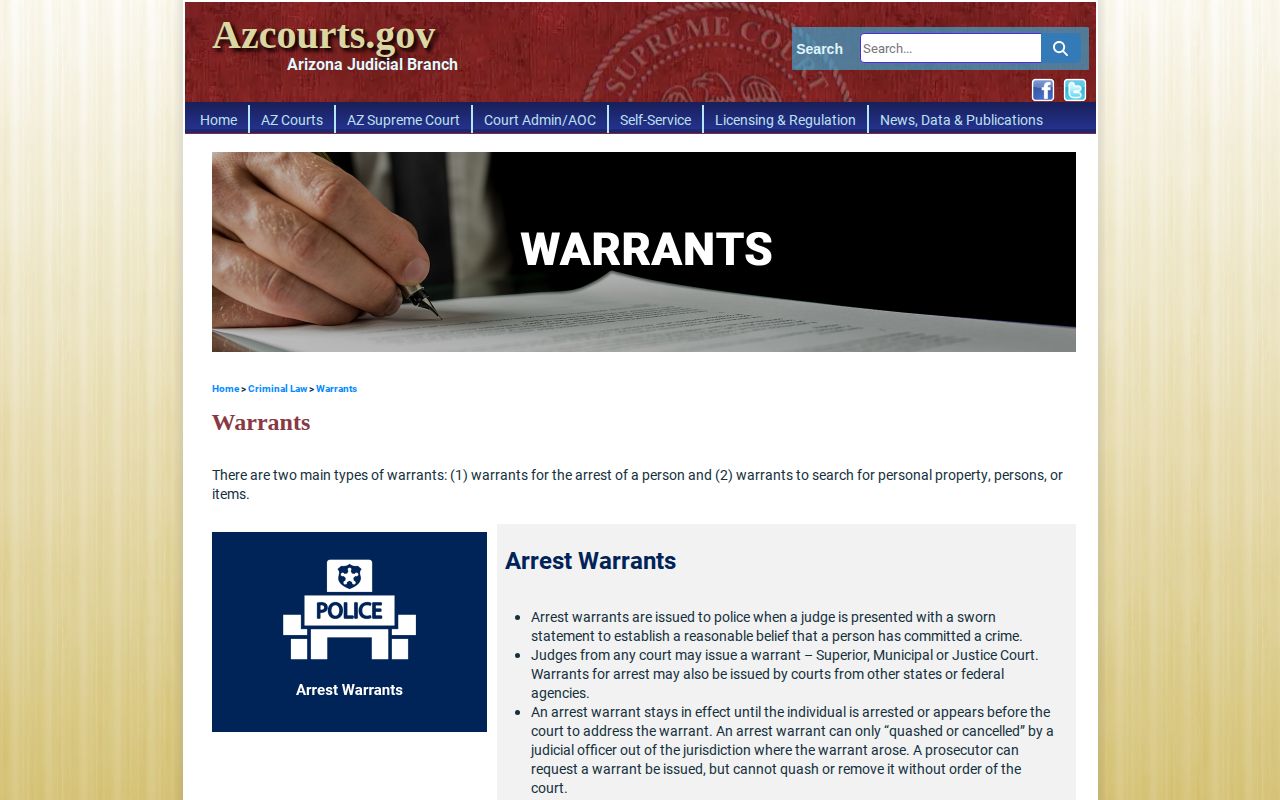 Arizona Courts warrant guidance for Santa Cruz County arrest records