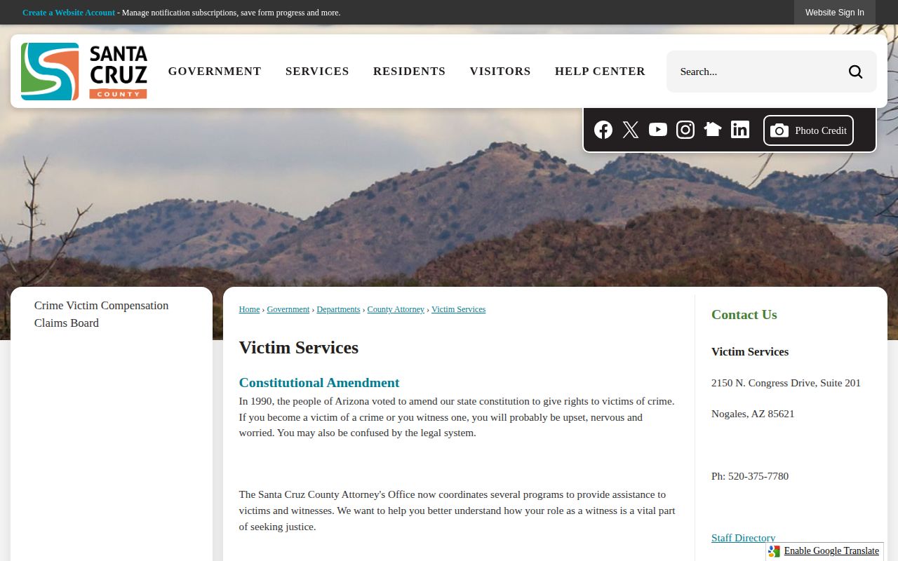 Santa Cruz County custody and arrest record support from Victim Services